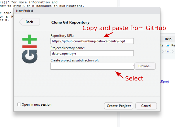 Using RStudio to clone a project from GitHub.